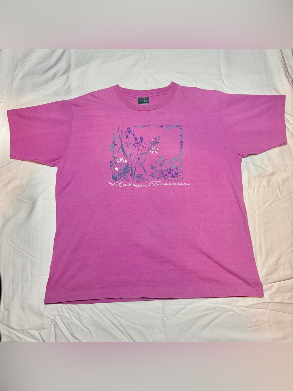 Vintage 90s Northern Reflections Purple Graphic Floral Cotton T-Shirt Large